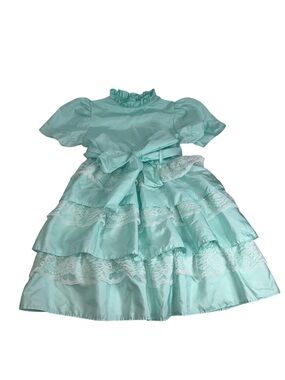 Jill Lynn Vintage Girls Formal Dress Size 6 Mint Green Lace Teired Party Dress